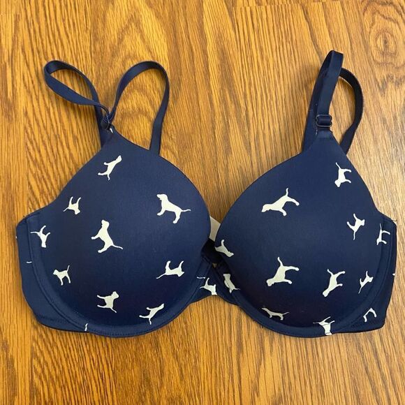 PINK Victoria's Secret Navy Blue Lightly Padded Underwire Bra 32D - Picture 1 of 4